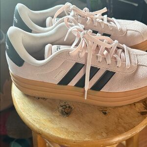 adidas Pink Suede Sneakers with Black Stripes and Gum Sole